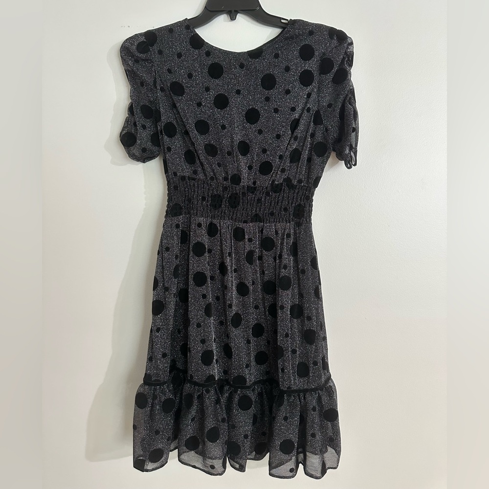 Betsey Johnson Black and Silver Ruffled Midi Dress